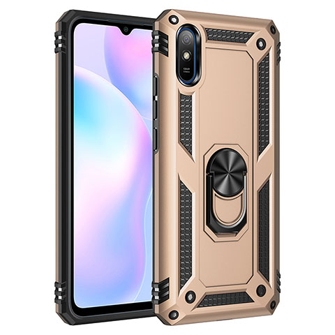 Custodia Silicone e Plastica Opaca Cover con Magnetico Anello Supporto MQ3 per Xiaomi Redmi 9A Oro