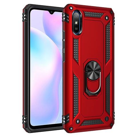 Custodia Silicone e Plastica Opaca Cover con Magnetico Anello Supporto MQ3 per Xiaomi Redmi 9A Rosso