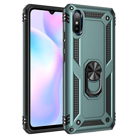 Custodia Silicone e Plastica Opaca Cover con Magnetico Anello Supporto MQ3 per Xiaomi Redmi 9i Verde