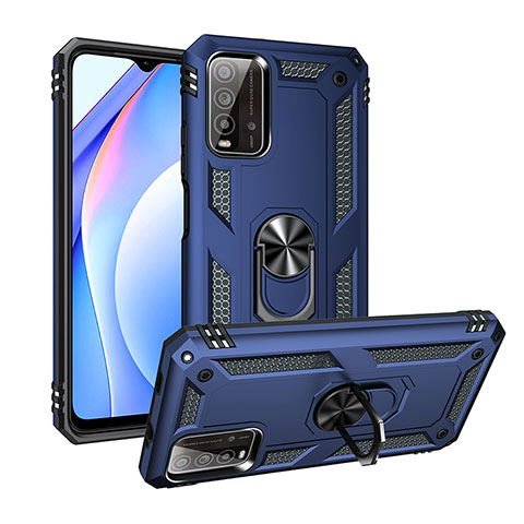 Custodia Silicone e Plastica Opaca Cover con Magnetico Anello Supporto MQ3 per Xiaomi Redmi 9T 4G Blu