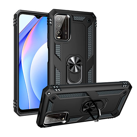 Custodia Silicone e Plastica Opaca Cover con Magnetico Anello Supporto MQ3 per Xiaomi Redmi 9T 4G Nero