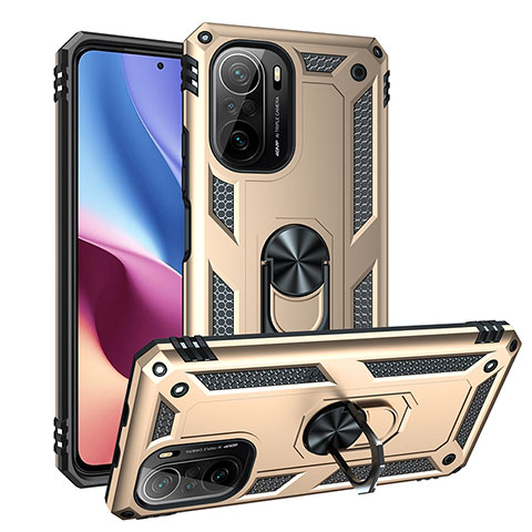 Custodia Silicone e Plastica Opaca Cover con Magnetico Anello Supporto MQ3 per Xiaomi Redmi K40 Pro 5G Oro