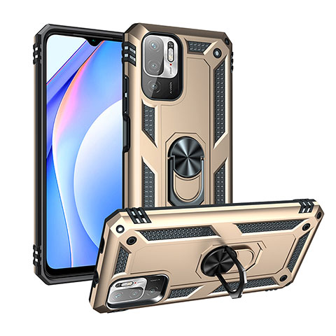 Custodia Silicone e Plastica Opaca Cover con Magnetico Anello Supporto MQ3 per Xiaomi Redmi Note 10 5G Oro