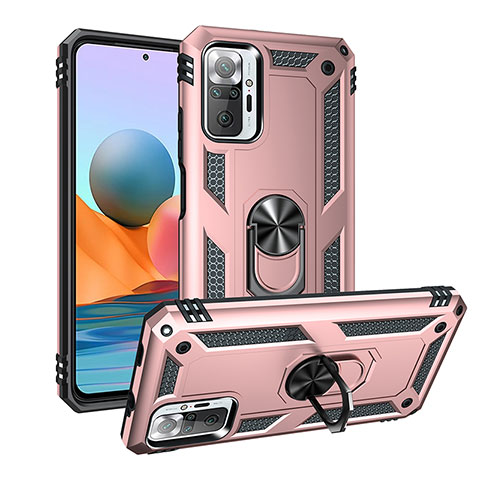 Custodia Silicone e Plastica Opaca Cover con Magnetico Anello Supporto MQ3 per Xiaomi Redmi Note 10 Pro 4G Oro Rosa