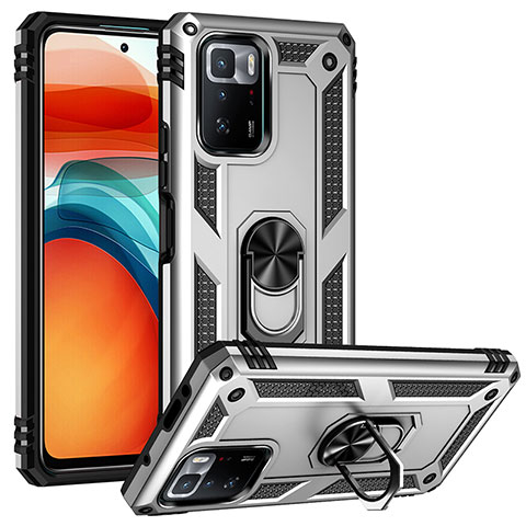 Custodia Silicone e Plastica Opaca Cover con Magnetico Anello Supporto MQ3 per Xiaomi Redmi Note 10 Pro 5G Argento