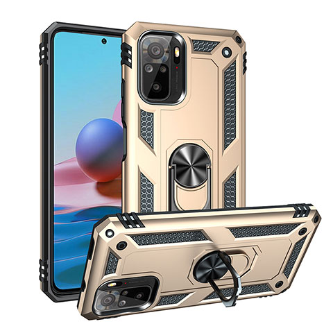 Custodia Silicone e Plastica Opaca Cover con Magnetico Anello Supporto MQ3 per Xiaomi Redmi Note 10S 4G Oro