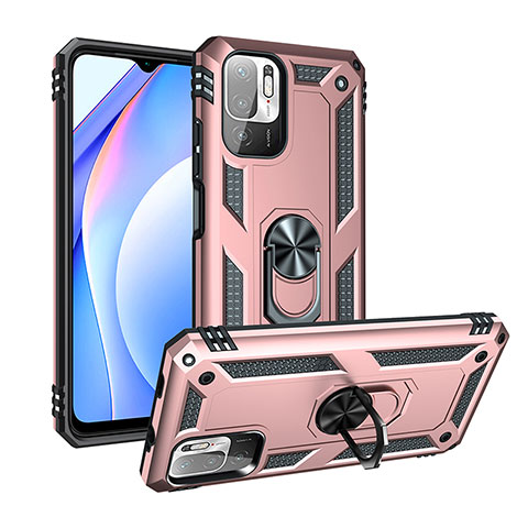 Custodia Silicone e Plastica Opaca Cover con Magnetico Anello Supporto MQ3 per Xiaomi Redmi Note 10T 5G Oro Rosa