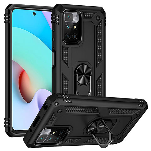 Custodia Silicone e Plastica Opaca Cover con Magnetico Anello Supporto MQ3 per Xiaomi Redmi Note 11 4G (2021) Nero