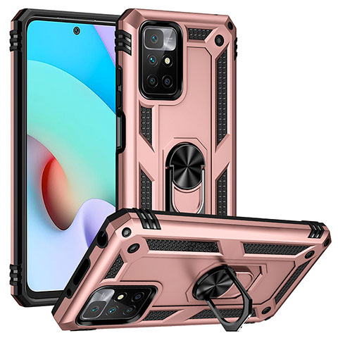 Custodia Silicone e Plastica Opaca Cover con Magnetico Anello Supporto MQ3 per Xiaomi Redmi Note 11 4G (2021) Oro Rosa