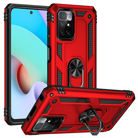 Custodia Silicone e Plastica Opaca Cover con Magnetico Anello Supporto MQ3 per Xiaomi Redmi Note 11 4G (2021) Rosso