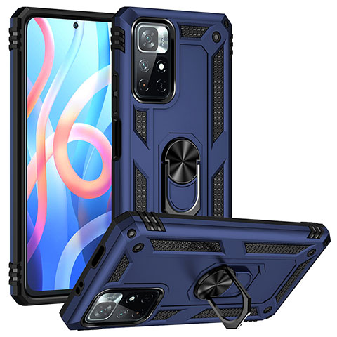 Custodia Silicone e Plastica Opaca Cover con Magnetico Anello Supporto MQ3 per Xiaomi Redmi Note 11 5G Blu