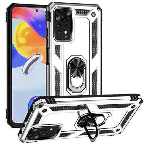 Custodia Silicone e Plastica Opaca Cover con Magnetico Anello Supporto MQ3 per Xiaomi Redmi Note 11 Pro 4G Argento