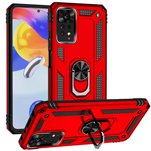 Custodia Silicone e Plastica Opaca Cover con Magnetico Anello Supporto MQ3 per Xiaomi Redmi Note 11 Pro 4G Rosso