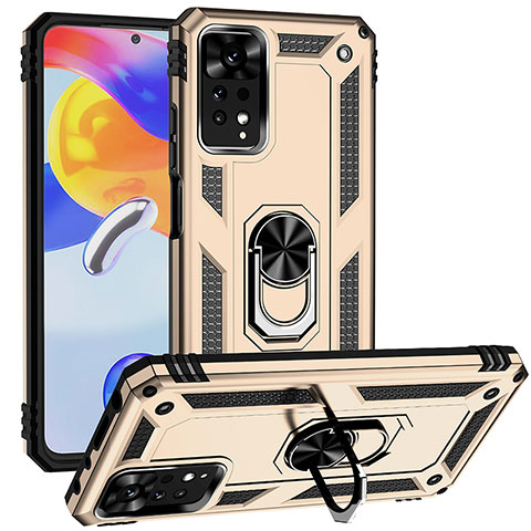 Custodia Silicone e Plastica Opaca Cover con Magnetico Anello Supporto MQ3 per Xiaomi Redmi Note 11 Pro 5G Oro