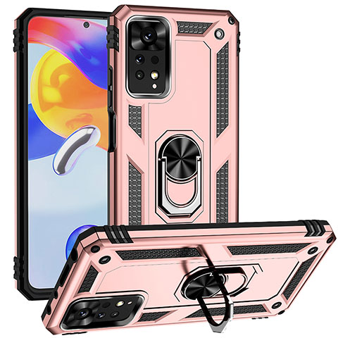 Custodia Silicone e Plastica Opaca Cover con Magnetico Anello Supporto MQ3 per Xiaomi Redmi Note 11 Pro 5G Oro Rosa