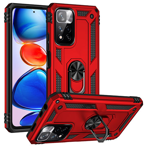 Custodia Silicone e Plastica Opaca Cover con Magnetico Anello Supporto MQ3 per Xiaomi Redmi Note 11 Pro+ Plus 5G Rosso