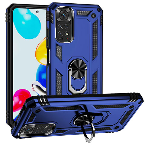 Custodia Silicone e Plastica Opaca Cover con Magnetico Anello Supporto MQ3 per Xiaomi Redmi Note 11S 4G Blu