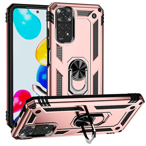 Custodia Silicone e Plastica Opaca Cover con Magnetico Anello Supporto MQ3 per Xiaomi Redmi Note 11S 4G Oro Rosa