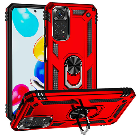 Custodia Silicone e Plastica Opaca Cover con Magnetico Anello Supporto MQ3 per Xiaomi Redmi Note 11S 4G Rosso