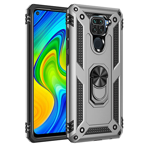 Custodia Silicone e Plastica Opaca Cover con Magnetico Anello Supporto MQ3 per Xiaomi Redmi Note 9 Argento