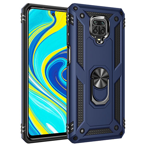 Custodia Silicone e Plastica Opaca Cover con Magnetico Anello Supporto MQ3 per Xiaomi Redmi Note 9 Pro Max Blu