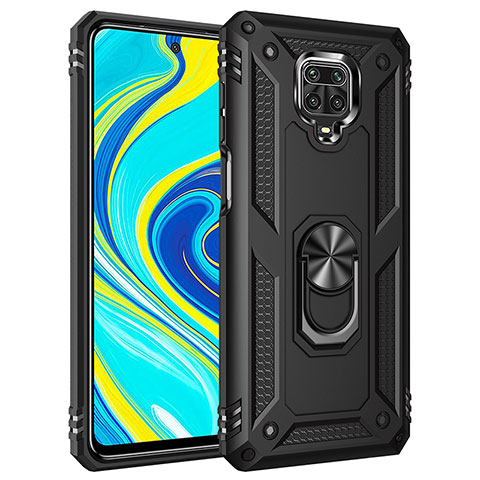 Custodia Silicone e Plastica Opaca Cover con Magnetico Anello Supporto MQ3 per Xiaomi Redmi Note 9 Pro Max Nero