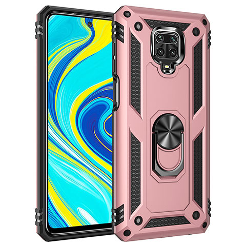 Custodia Silicone e Plastica Opaca Cover con Magnetico Anello Supporto MQ3 per Xiaomi Redmi Note 9 Pro Max Oro Rosa