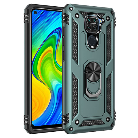 Custodia Silicone e Plastica Opaca Cover con Magnetico Anello Supporto MQ3 per Xiaomi Redmi Note 9 Verde