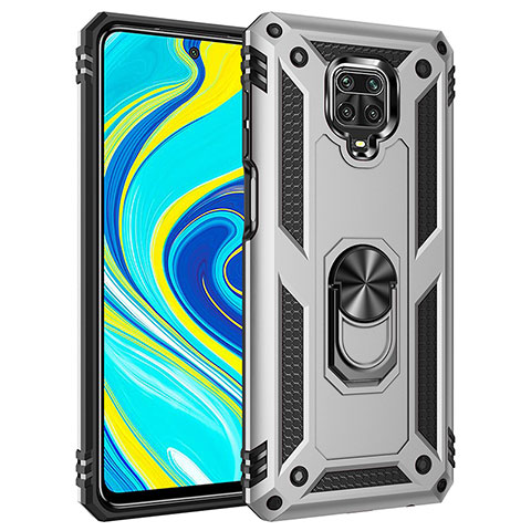 Custodia Silicone e Plastica Opaca Cover con Magnetico Anello Supporto MQ3 per Xiaomi Redmi Note 9S Argento