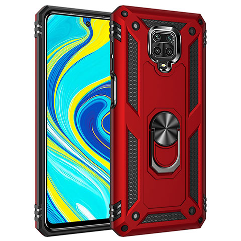 Custodia Silicone e Plastica Opaca Cover con Magnetico Anello Supporto MQ3 per Xiaomi Redmi Note 9S Rosso