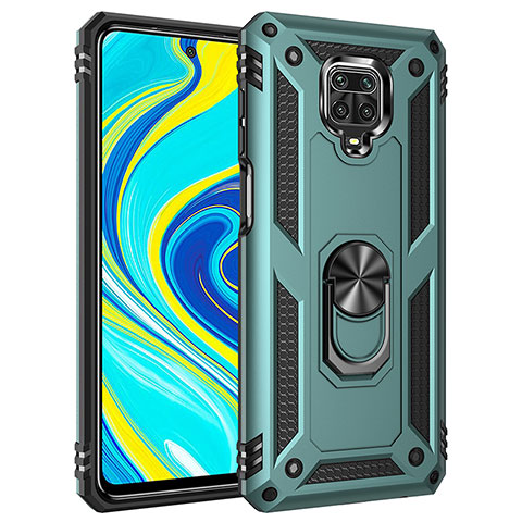 Custodia Silicone e Plastica Opaca Cover con Magnetico Anello Supporto MQ3 per Xiaomi Redmi Note 9S Verde