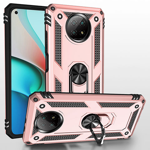 Custodia Silicone e Plastica Opaca Cover con Magnetico Anello Supporto MQ3 per Xiaomi Redmi Note 9T 5G Oro Rosa