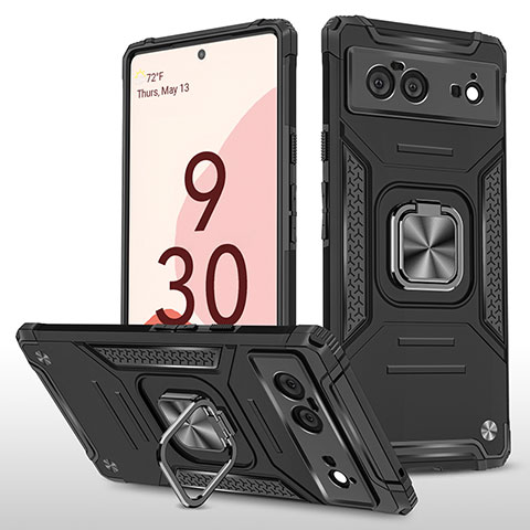 Custodia Silicone e Plastica Opaca Cover con Magnetico Anello Supporto MQ4 per Google Pixel 6 5G Nero