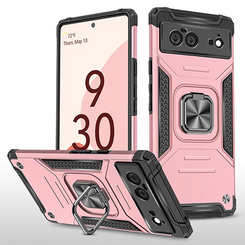 Custodia Silicone e Plastica Opaca Cover con Magnetico Anello Supporto MQ4 per Google Pixel 6 5G Oro Rosa