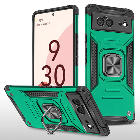 Custodia Silicone e Plastica Opaca Cover con Magnetico Anello Supporto MQ4 per Google Pixel 6 5G Verde Notte