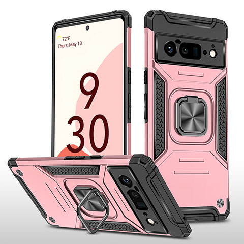 Custodia Silicone e Plastica Opaca Cover con Magnetico Anello Supporto MQ4 per Google Pixel 6 Pro 5G Oro Rosa