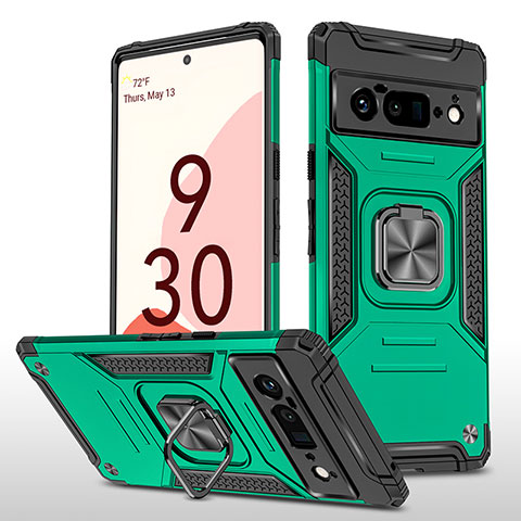 Custodia Silicone e Plastica Opaca Cover con Magnetico Anello Supporto MQ4 per Google Pixel 6 Pro 5G Verde Notte