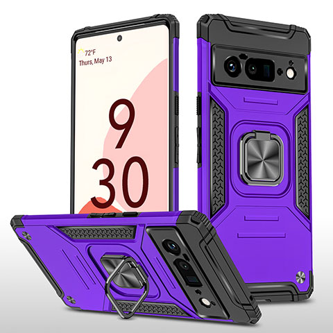 Custodia Silicone e Plastica Opaca Cover con Magnetico Anello Supporto MQ4 per Google Pixel 6 Pro 5G Viola