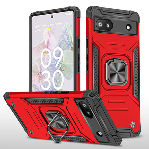 Custodia Silicone e Plastica Opaca Cover con Magnetico Anello Supporto MQ4 per Google Pixel 6a 5G Rosso