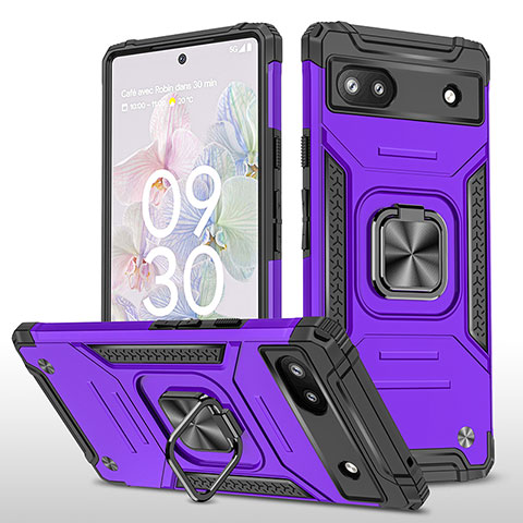 Custodia Silicone e Plastica Opaca Cover con Magnetico Anello Supporto MQ4 per Google Pixel 6a 5G Viola