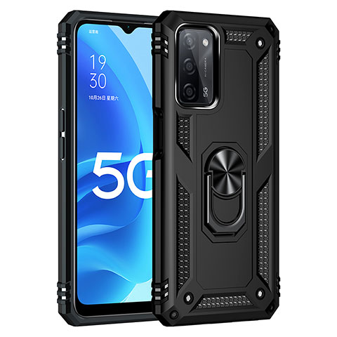 Custodia Silicone e Plastica Opaca Cover con Magnetico Anello Supporto MQ4 per Oppo A53s 5G Nero