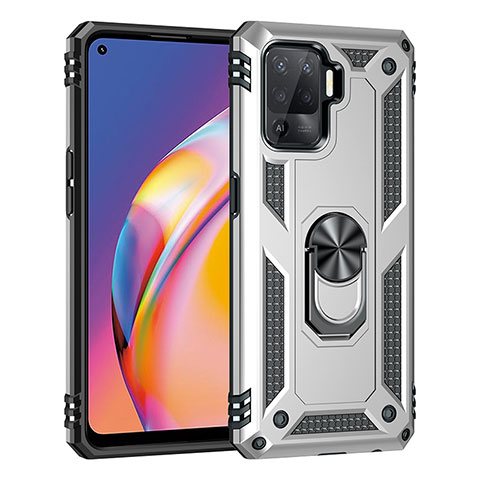 Custodia Silicone e Plastica Opaca Cover con Magnetico Anello Supporto MQ4 per Oppo F19 Pro Argento