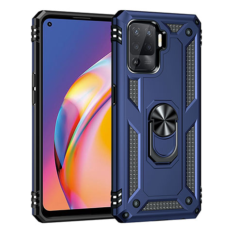 Custodia Silicone e Plastica Opaca Cover con Magnetico Anello Supporto MQ4 per Oppo F19 Pro Blu