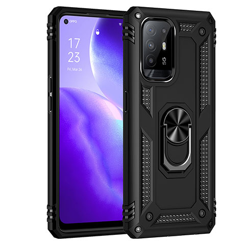 Custodia Silicone e Plastica Opaca Cover con Magnetico Anello Supporto MQ4 per Oppo F19 Pro+ Plus 5G Nero