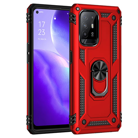 Custodia Silicone e Plastica Opaca Cover con Magnetico Anello Supporto MQ4 per Oppo F19 Pro+ Plus 5G Rosso