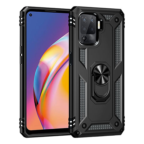 Custodia Silicone e Plastica Opaca Cover con Magnetico Anello Supporto MQ4 per Oppo Reno5 F Nero