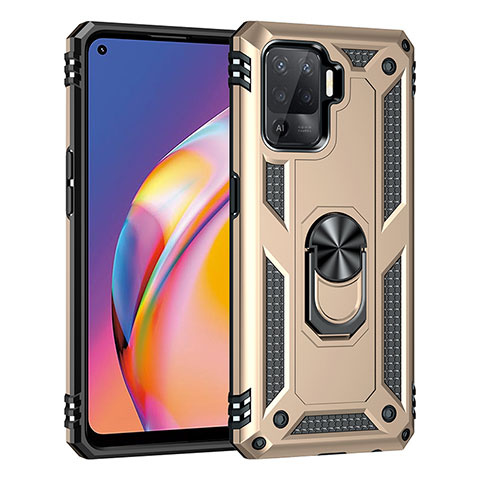 Custodia Silicone e Plastica Opaca Cover con Magnetico Anello Supporto MQ4 per Oppo Reno5 Lite Oro