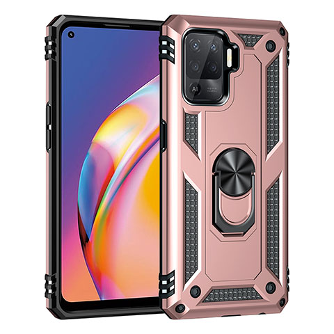 Custodia Silicone e Plastica Opaca Cover con Magnetico Anello Supporto MQ4 per Oppo Reno5 Lite Oro Rosa