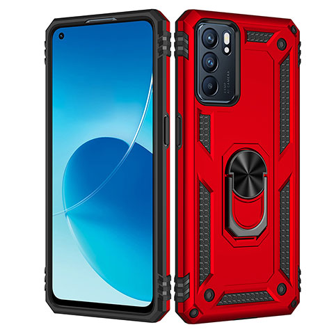 Custodia Silicone e Plastica Opaca Cover con Magnetico Anello Supporto MQ4 per Oppo Reno6 5G Rosso