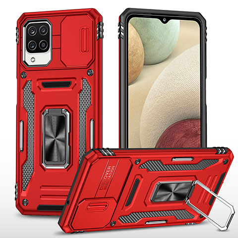 Custodia Silicone e Plastica Opaca Cover con Magnetico Anello Supporto MQ4 per Samsung Galaxy A12 Nacho Rosso